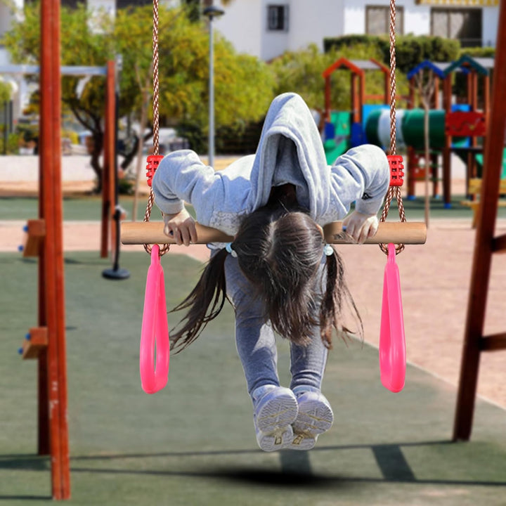 PELLOR Multifunktions Kinderholz Trapeze Schaukel mit Kunststoff Turnringe zum Aufhängen belastbar b