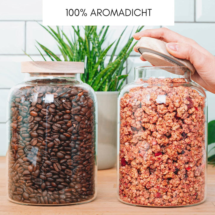 Econovo® Vorratsgläser mit Deckel (2-teilig) 900ml, Vorratsdosen aus Glas mit Holzdeckel luftdicht,