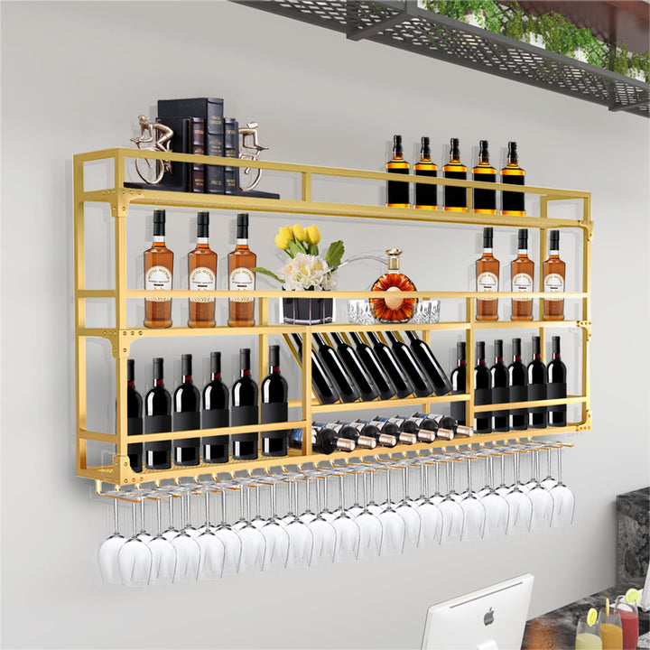 Weinregal Wand, 3 Ebenen Wand-Weinregale mit Glashalter, Multi funktionaler Weinpareite Display Rack