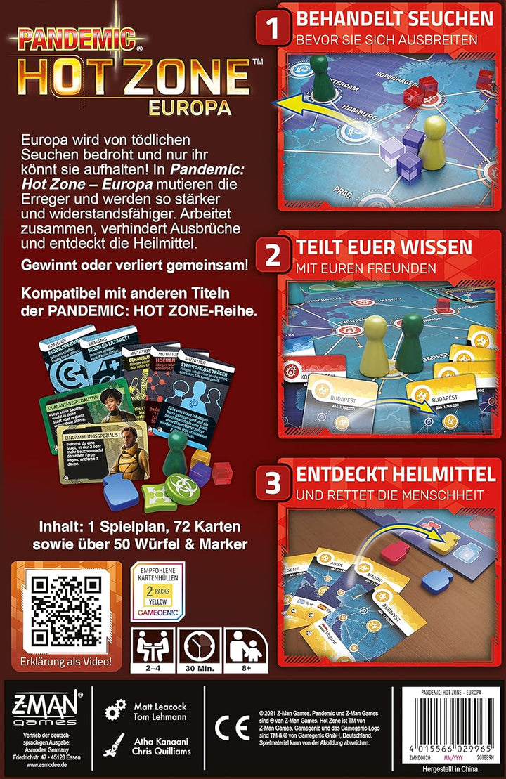 Asmodee | ZMan | Pandemic: Hot Zone – Europa | Familienspiel | Brettspiel | 2-4 Spieler | Ab 8+ Jahr