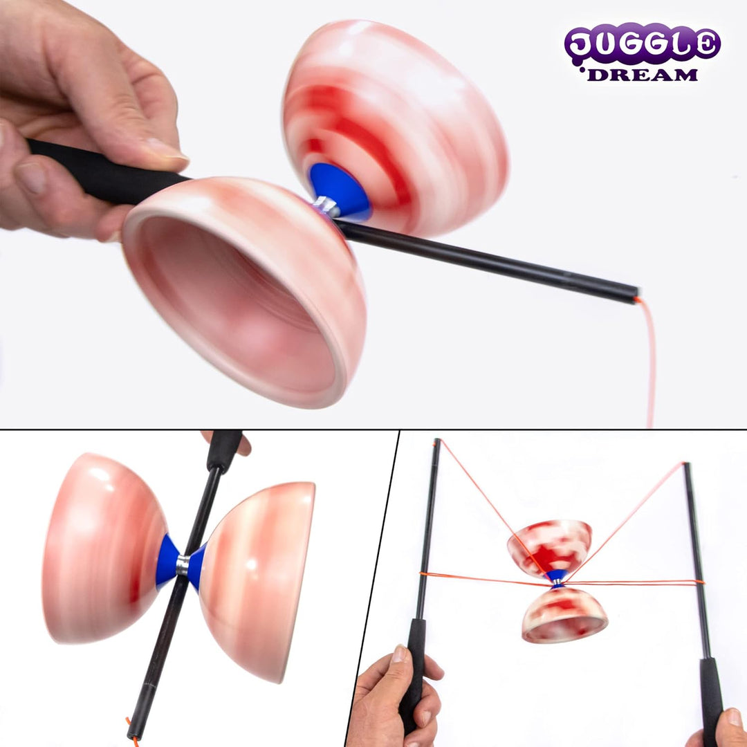 Juggle Dream Jester Diabolo Jonglierset – Fester Achse Profi-Diabolo mit Superglass-Handstäben, Onli