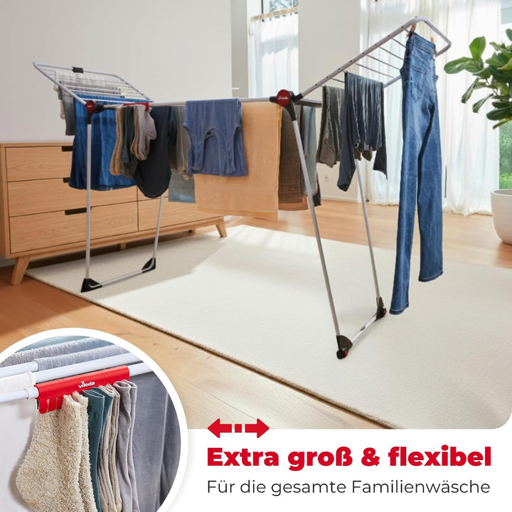 Vileda Infinity Flex Plus Wäscheständer, bis zu 2m ausziehbares Mittelteil, 30m Trockenleine, hohe F