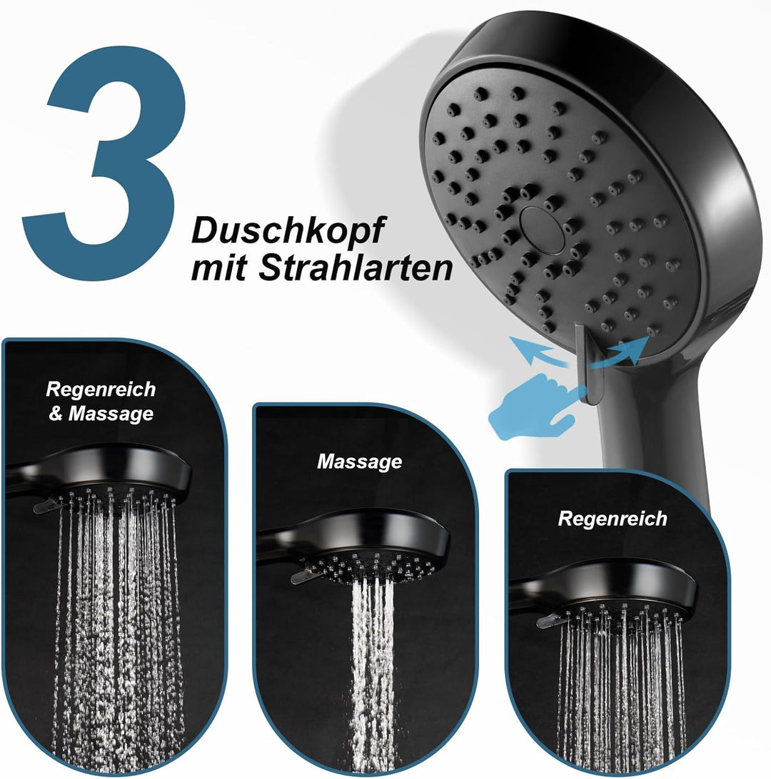 OFFO Duschschlauch mit Duschkopf, Wassersparend und Hochdruck, Handbrause mit 3 Strahlarten, Handbra