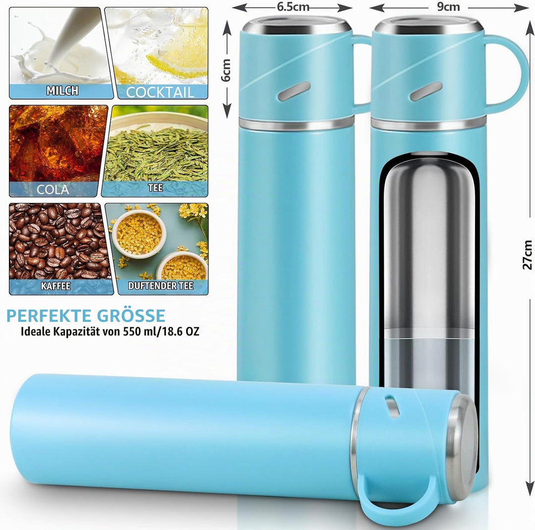 Trinkflasche Edelstahl, Auslaufsicher Thermoskanne, Isolierte Wasserflasche BPA-Frei, Thermosflasche