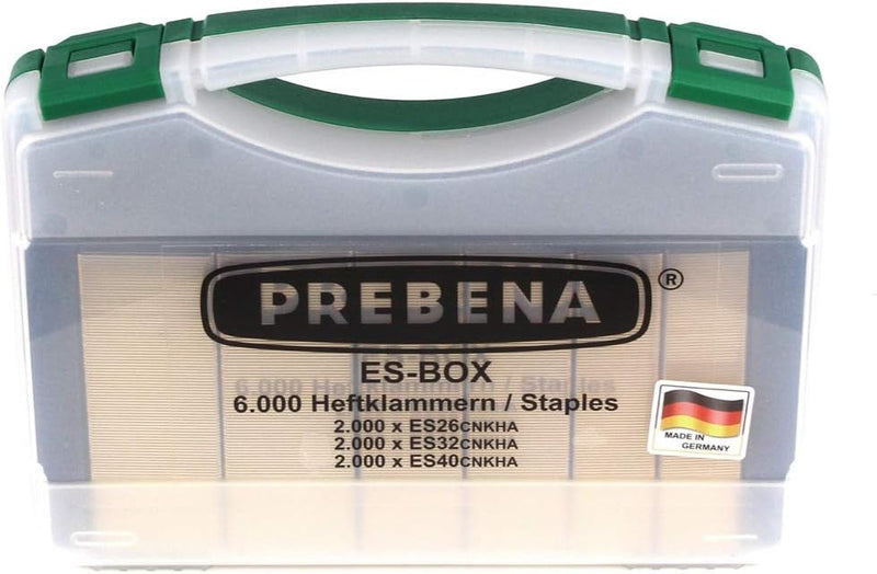 Prebena 2XR-ES40 Klammergerät Druckluft Nagler im Transportkoffer Typ ES + 6000x Prebena CNKHA Heftk