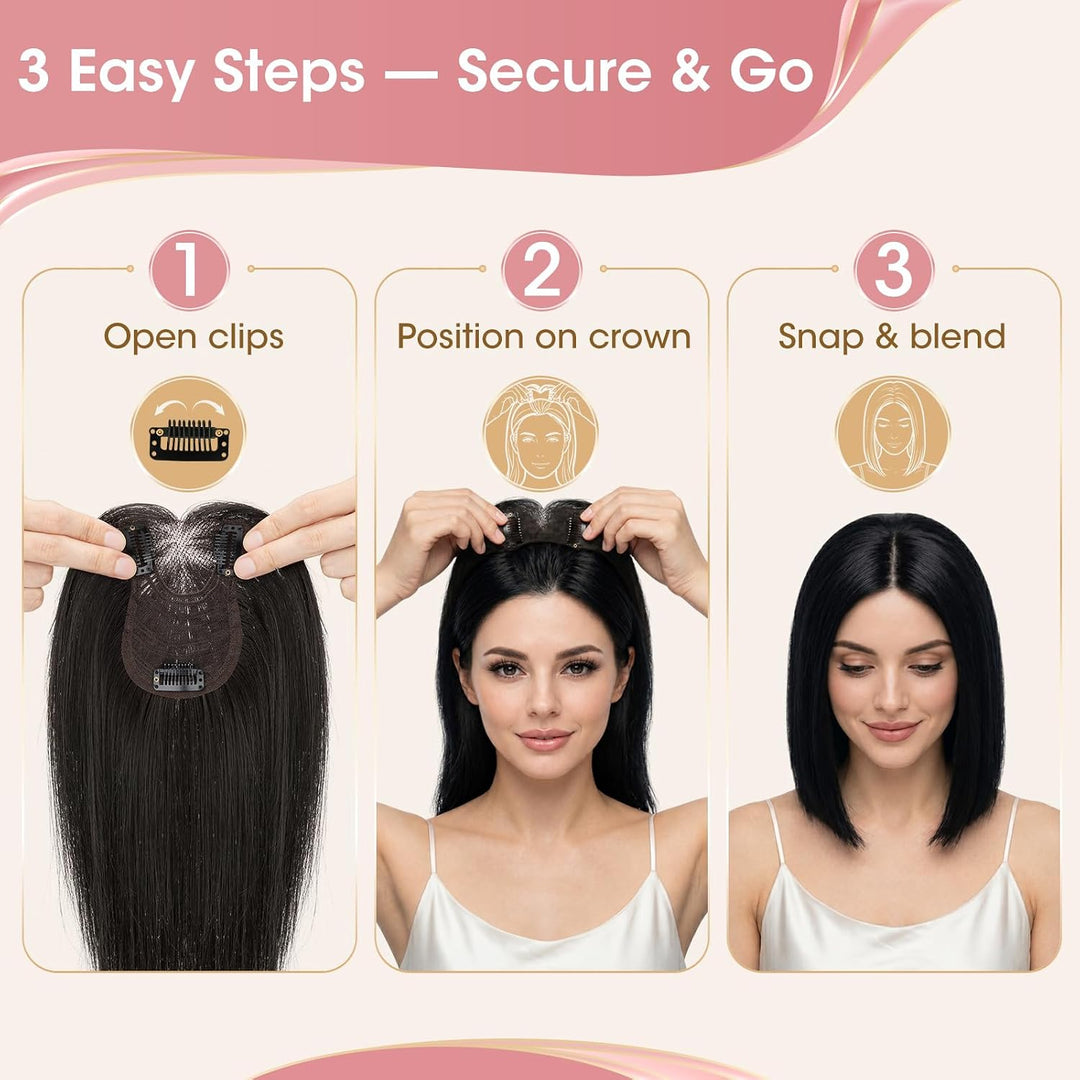 Silk-co Hair Topper Echthaar, 8x11.5cm handgebunden Basis Toupet Damen, Clip in Haarteile mit Spitze