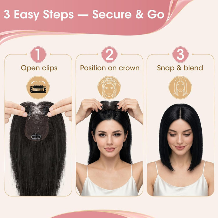 Silk-co Hair Topper Echthaar, 8x11.5cm handgebunden Basis Toupet Damen, Clip in Haarteile mit Spitze