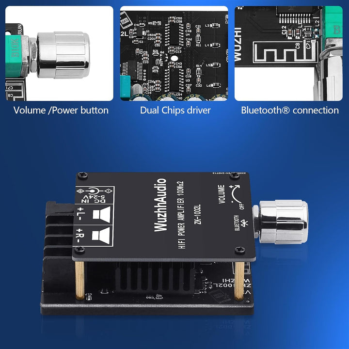 HiFi-Verstärker mit Bluetooth 5.0, ZK-1002L 2.0 Kanal 100W X 2 Stereo-Audioverstärker modul Mini-Lei