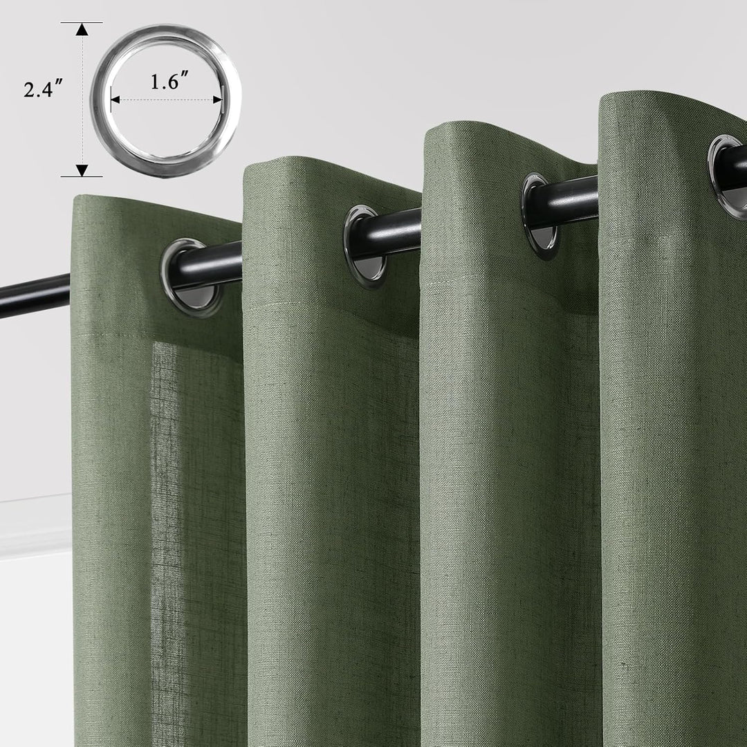 Grüne Leinen-Vorhänge, 137 cm Länge, 2 Paneele für Küche, Esszimmer, Ösen, Lichtfilterung, halbtrans