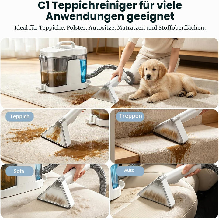 Polsterreiniger Gerät 17Kpa, 600W Teppichreiniger & Waschsauger Profi, Nasssauger Fleckenreiniger mi