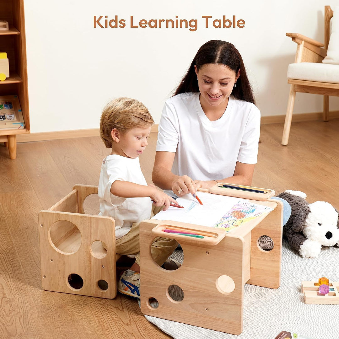 Montessori Beikosttisch kindertisch mit stühlen für Kleinkinder 1-3 Jahre, höhenverstellbar, Kinder-