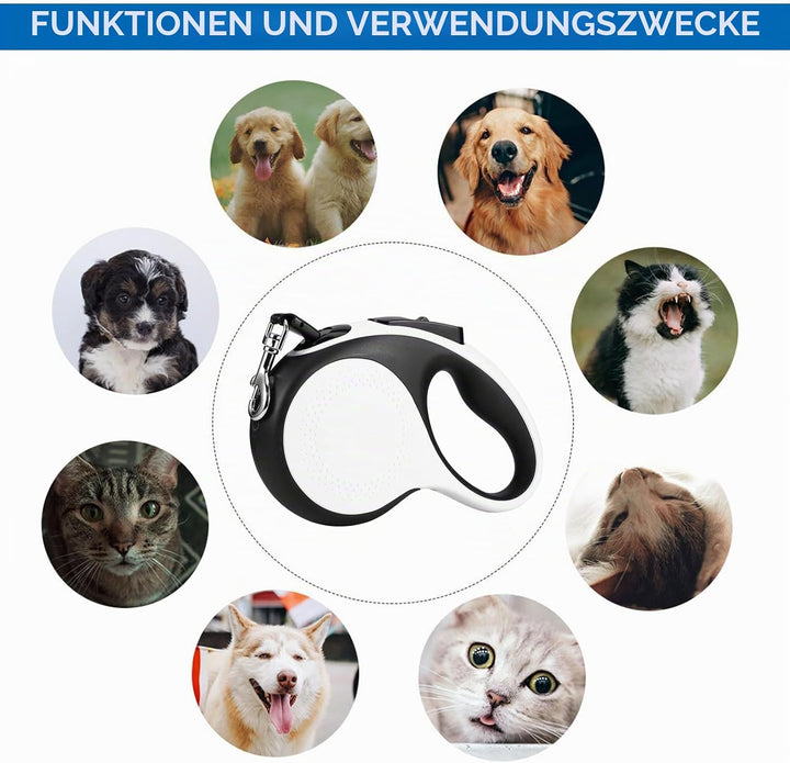 Hundeleine 5m, 360° Verknotungsfreier Flexi Leine mit LED-Licht, Rollleinen für Hunde Einziehbares Z