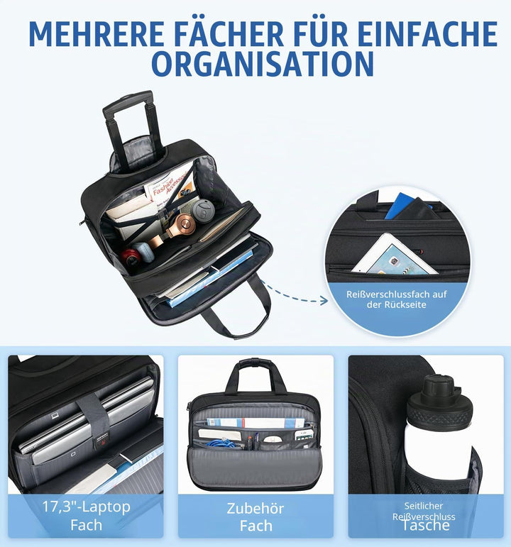 EMPSIGN Business Trolley Laptoptasche mit Rollen, Rolling Laptop Case mit Rädern bis zu 17,3 Zoll La