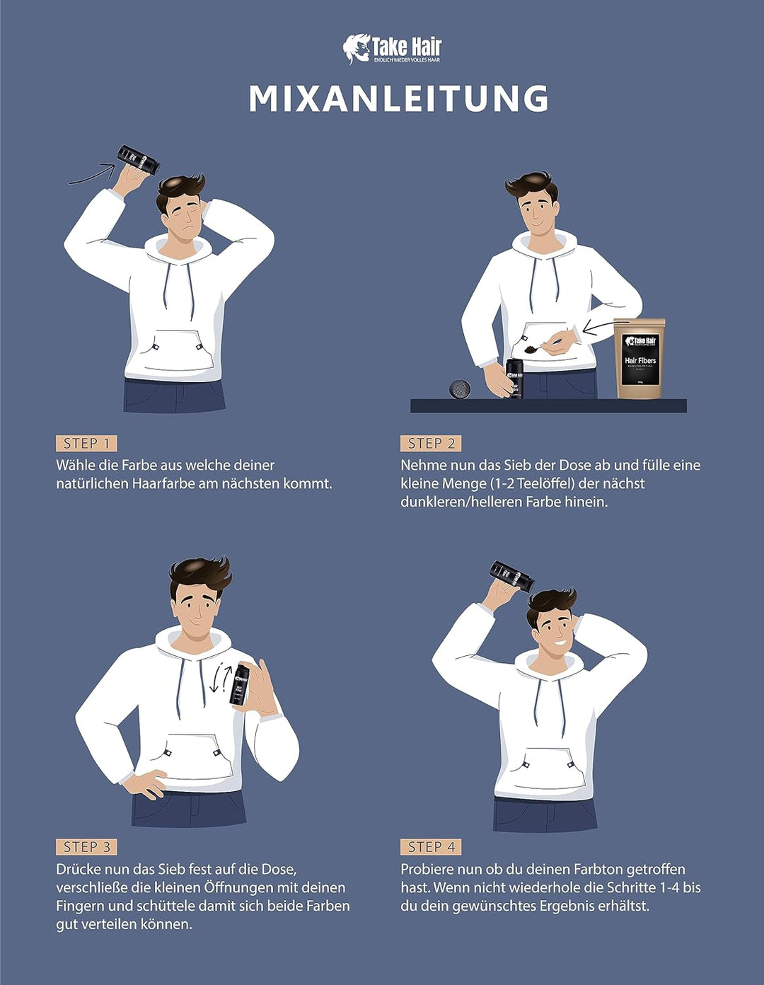 Take Hair Streuhaar für Männer I Hält bei Regen und Wind I 25g Schütthaar zur Haarverdichtung I Hair
