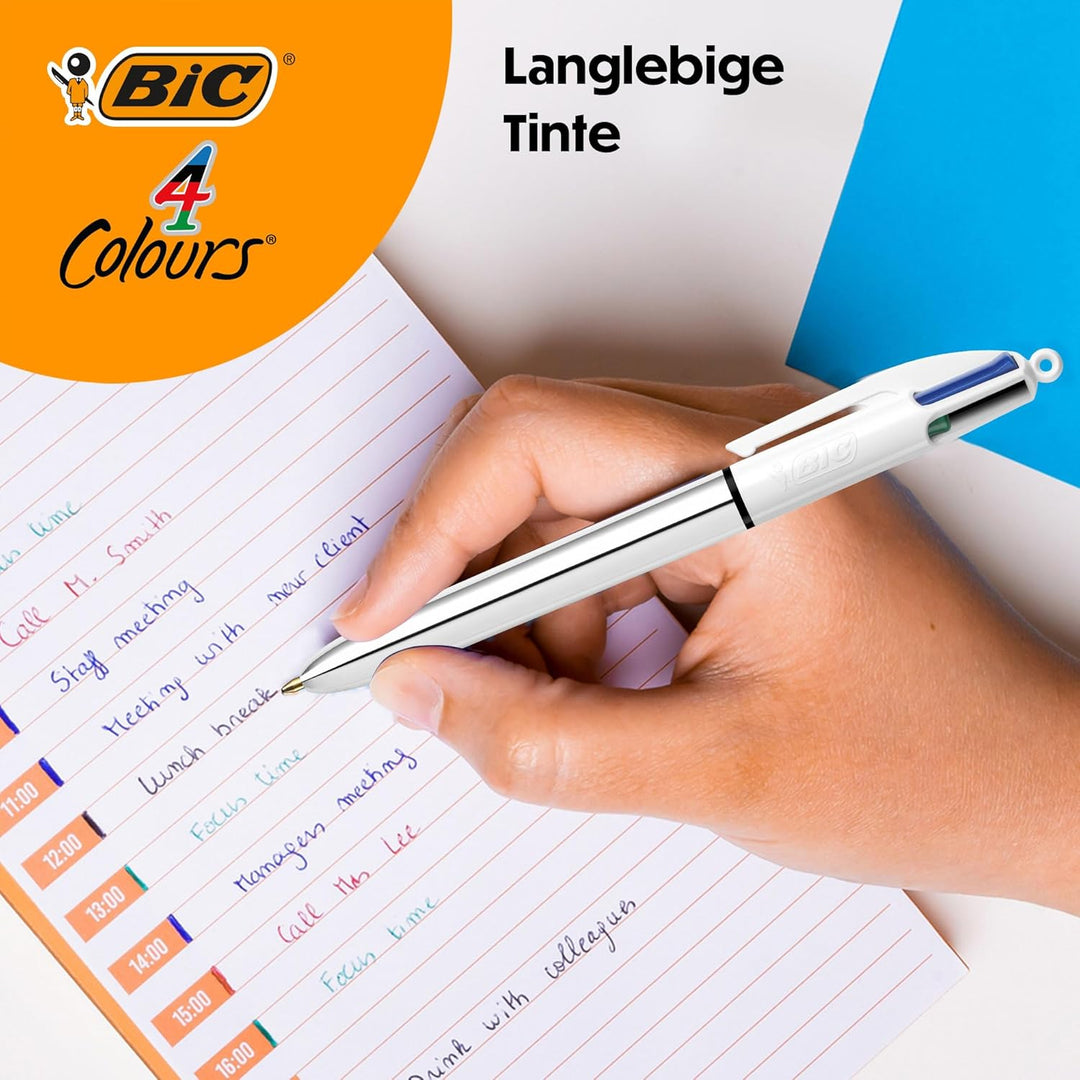 BIC 4 Farben Kugelschreiber Set 4 Colours, 6er Stifte Set in lila Stiftebecher, Geschenkidee für Sam