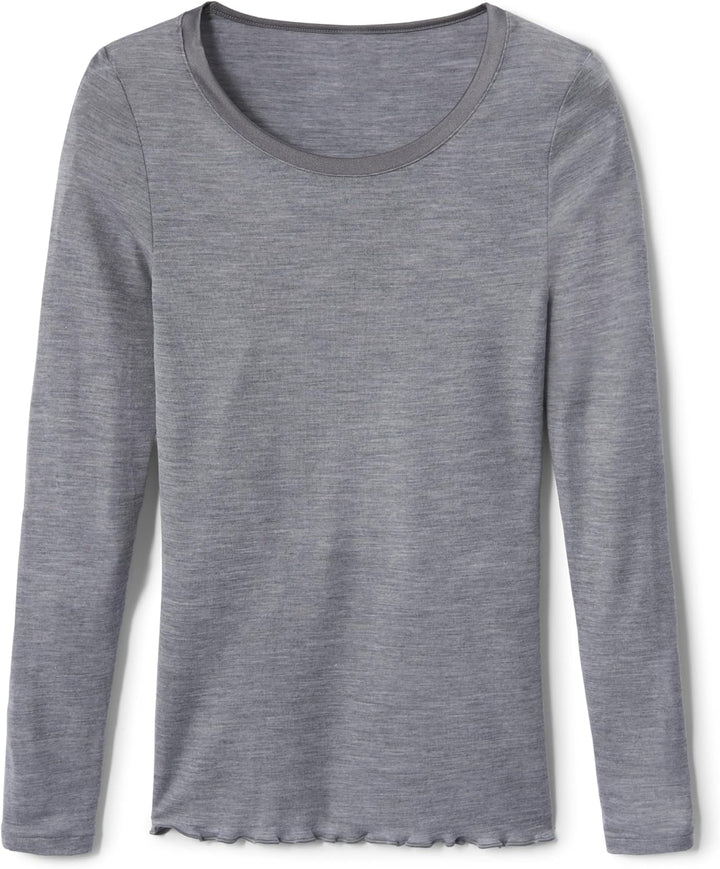 CALIDA True Confidence Langarmshirt Damen, aus Wolle-Seide, Feinripp, temperaturausgleichend und ger