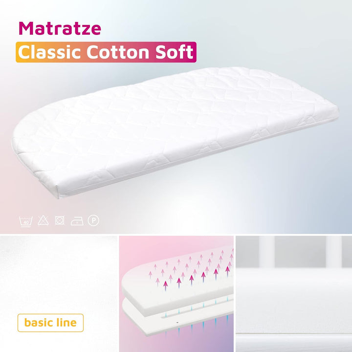 babybay Maxi Comfort Plus Beistellbett, weiss lackiert mit Matratze Classic Cotton Soft Weiss Lackie