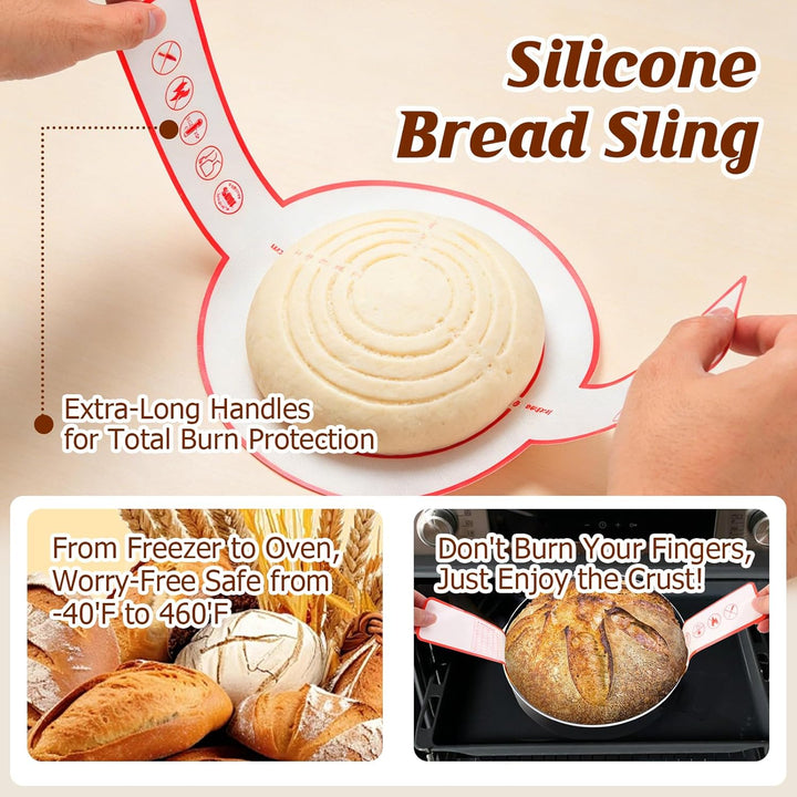 Brotgärkorb Set 10 teilig Silikon – rund 23cm & oval 25cm Gärkorb für Sauerteig, Brotbackset mit Tei