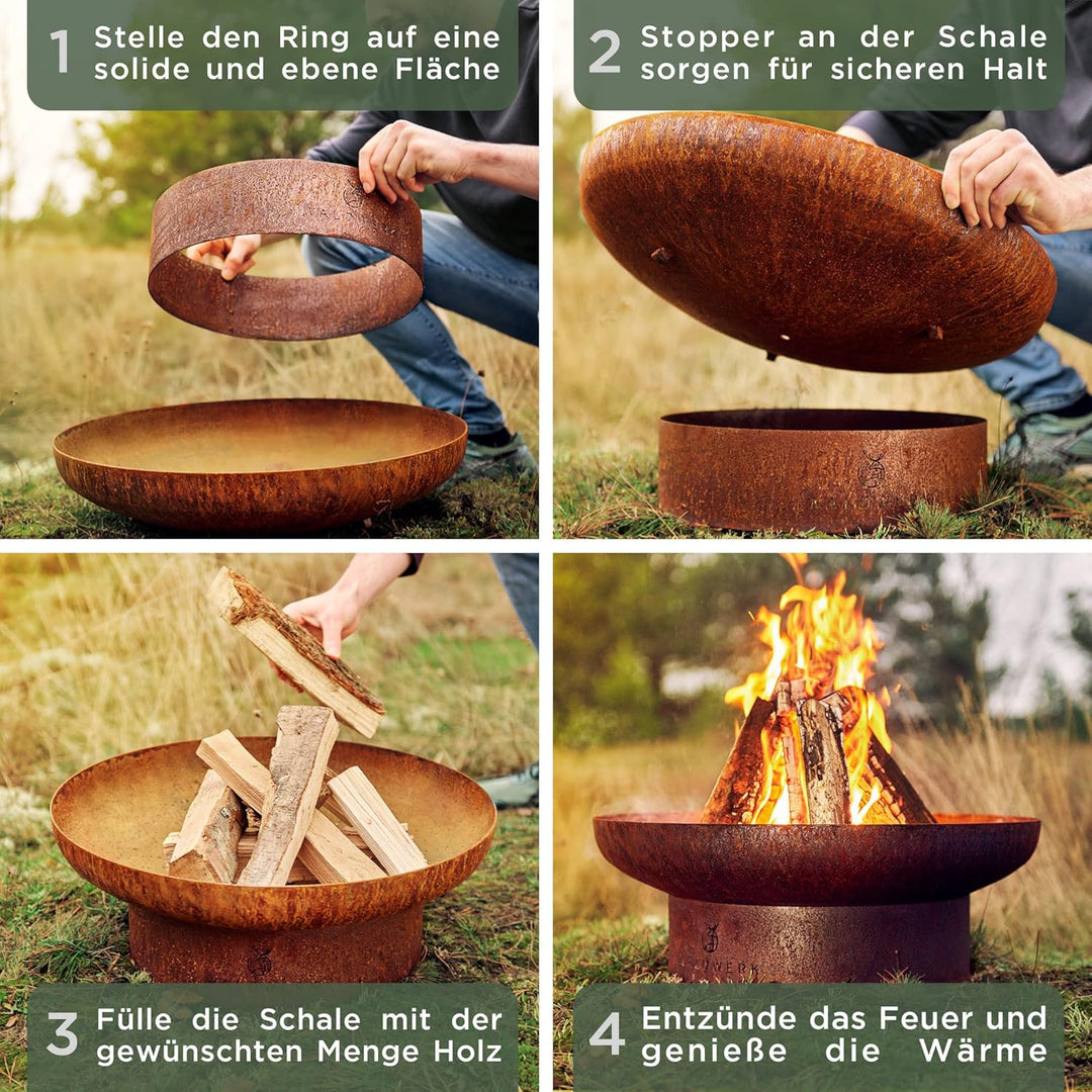 WALDWERK Design Feuerschale - Feuerschalen für den Garten - Feuerstelle aus 2mm dickem Stahl - Feuer