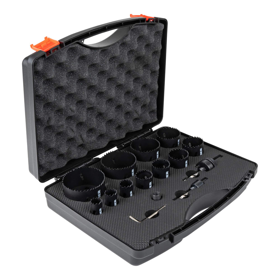 STIER Lochsägen-Set HSS-Co8 Bimetall, 17-teilig (20, 22, 25, 32, 35, 40, 44, 51, 60, 68, 76 mm), Loc