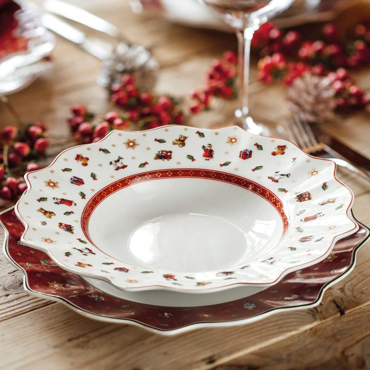 Villeroy & Boch Toy's Delight Suppenteller 6er Set, 26 cm, Tiefer Teller mit Weihnachtsdekor, Premiu