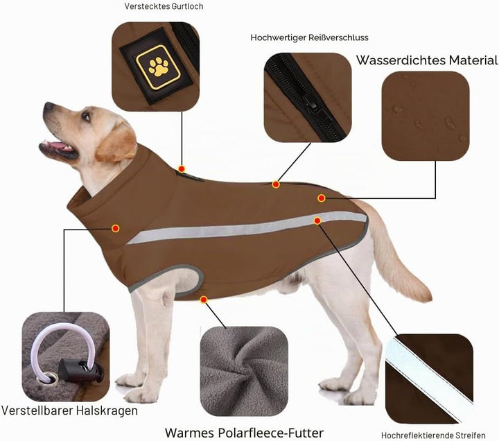 FEimaX Hundemantel Hundejacke wasserdichte Reflektierende Wintermantel mit Fleece Gefüttert Hund Wel