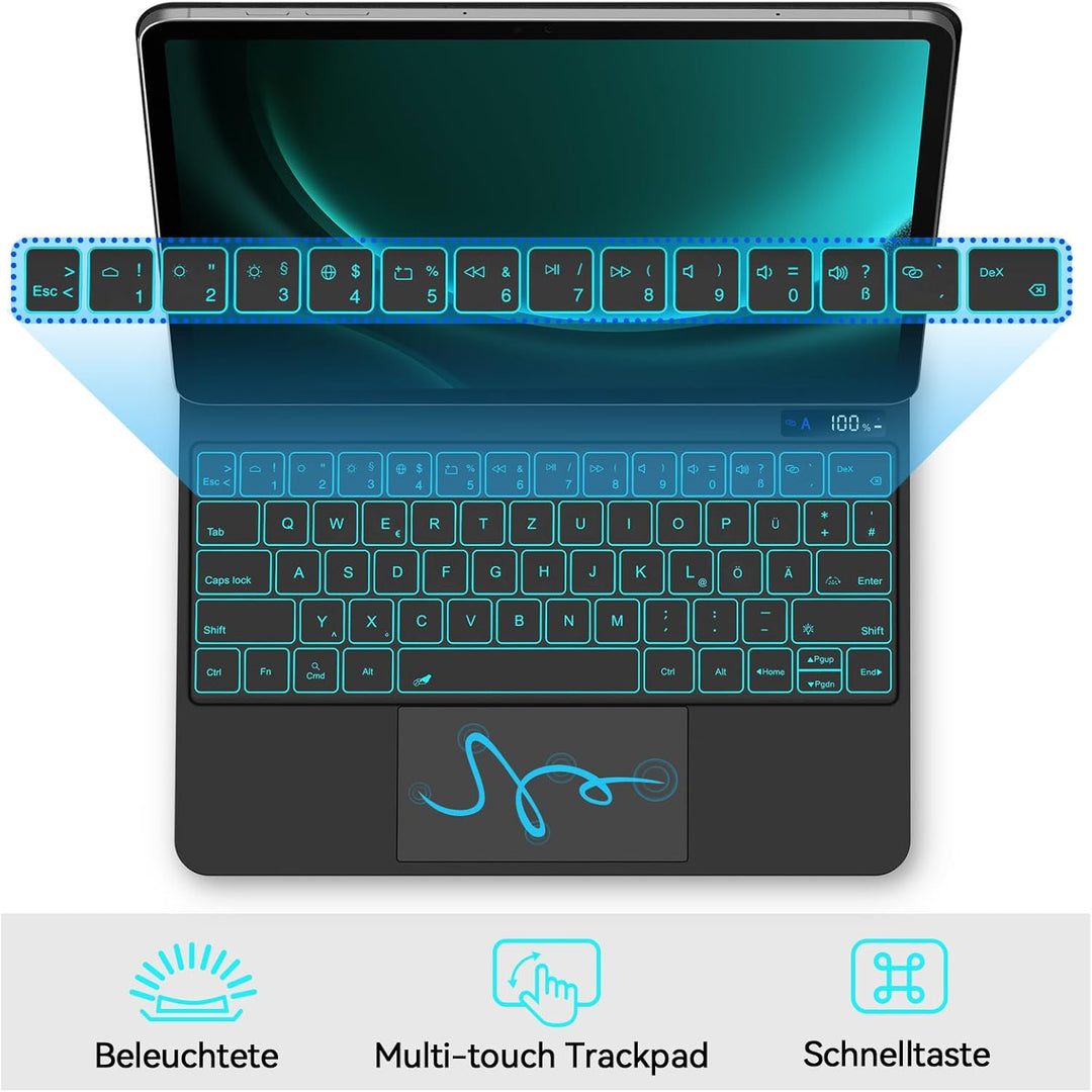 Bettdow für Samsung Galaxy Tab S10+/S9 FE+/S9+ 12.4" Tastatur Hülle, Schwebendes Magnetisches Design