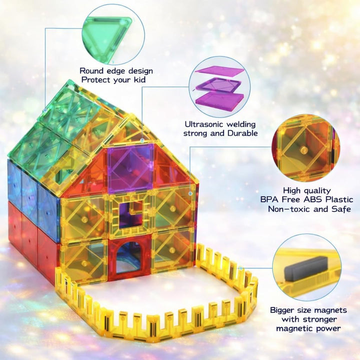 Wonder Toys 64 Teile Klassische Magnetblöcke, originelles magnetisches Bauspielzeug für Jungen und M