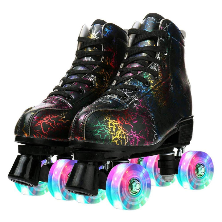 Unisex Roller Skates Double Raw Four Wheels Classic High-top PU Leather Lighting Roller Skates Shoes