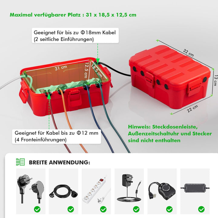RESTMO extra grosse kabelbox wasserdicht, IP54 Outdoor kabel safe box (32 x 22 x 13 cm), Wetterfeste