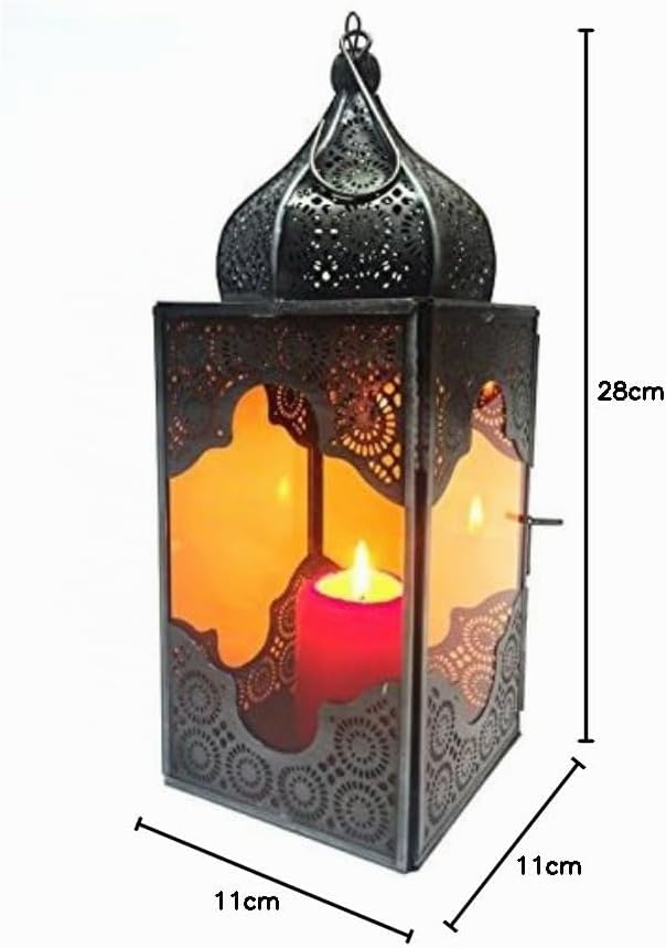 Orientalische Laterne aus Metall & Glas Sarala klein orange 28cm | orientalisches Windlicht | Marokk