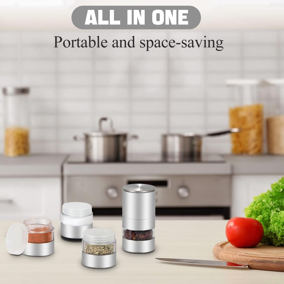 Mini Gewürzgläser Set mit Deckel, DASKING 4-in-1 Camping Gewürze Organizer mit Gewürzmühle, Manuelle