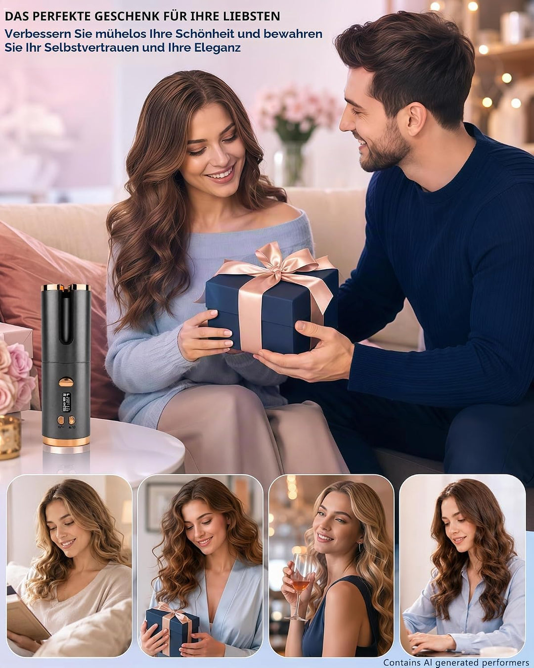 Automatischer Lockenstab Kabellos, Lockenwickler Akku mit Keratin | Welleneisen mit 6 Temperaturen &amp;