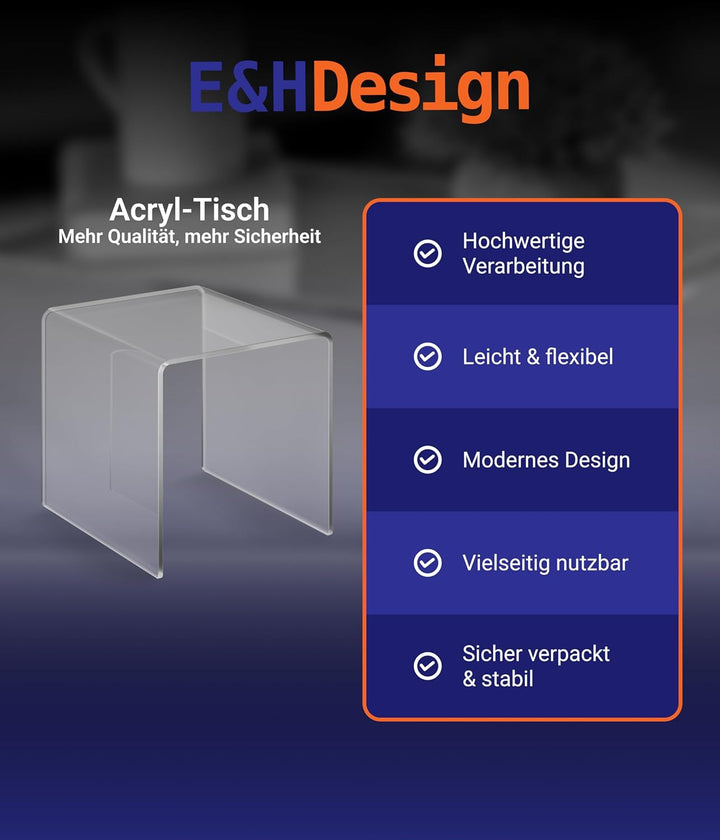 EH Design Acrylglas Beistelltisch I Couchtisch, Mini Nachttisch, Mini Tisch, Transparentes Marken Ac