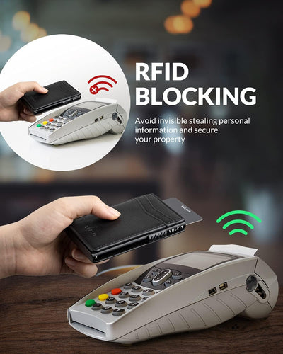 VULKIT Kreditkartenetui Leder Kartenetui RFID Blocking Automatische Pop Up Visitenkartenetui für Kar