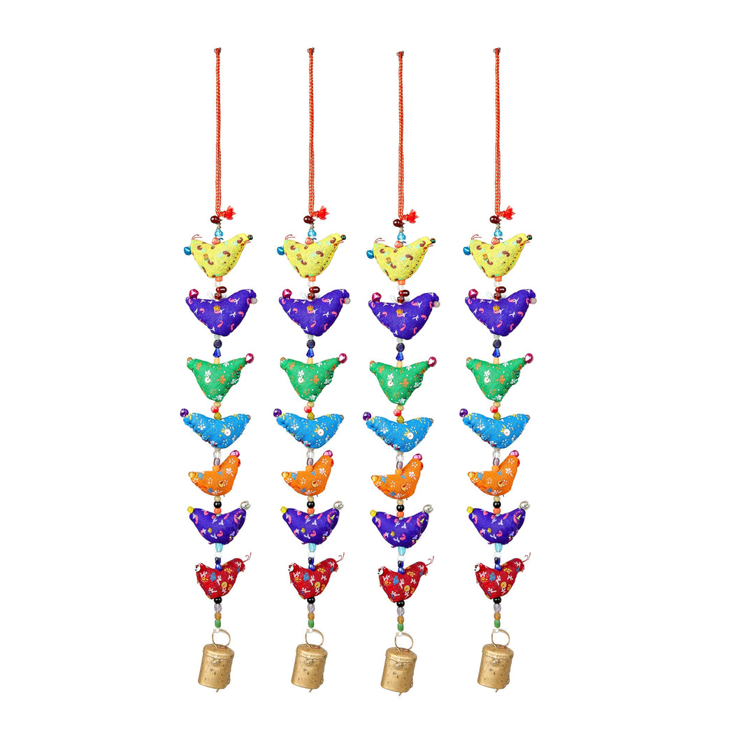 Set of 4 Door Hanging 7 Fabric Birds Tota String with Bell Hanging for Home Wall Hanging Temple Bedr