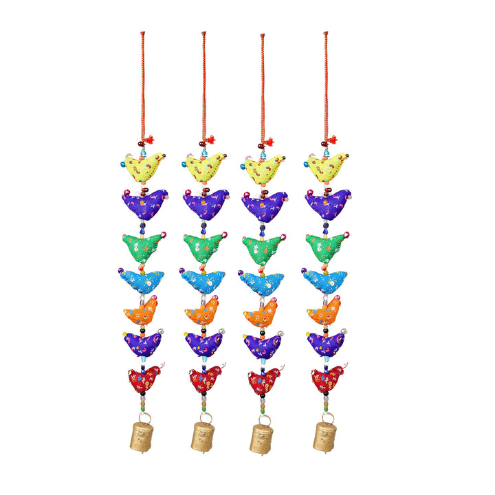 Set of 4 Door Hanging 7 Fabric Birds Tota String with Bell Hanging for Home Wall Hanging Temple Bedr