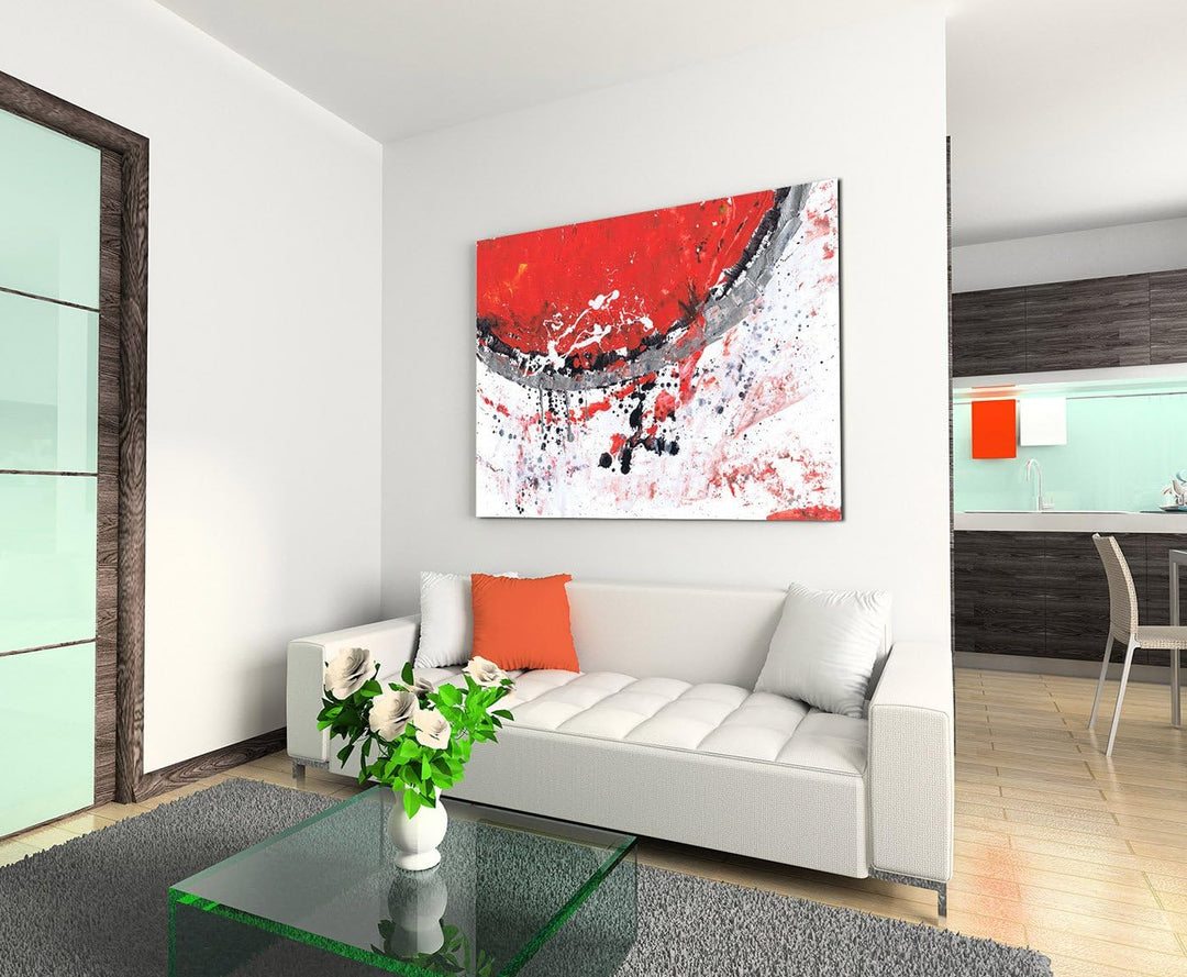 Paul Sinus Art 80x60cm Fotoleinwand Leinwanddruck Kunstdruck Wandbild rot grau weiss schwarz Halbkre