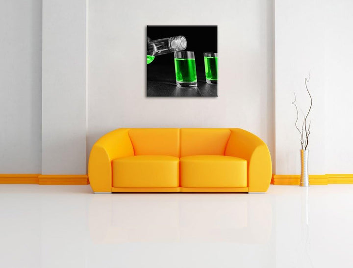 Pixxprint Dark Grüner Absinth / 70x70cm Leinwandbild bespannt auf Holzrahmen/Wandbild Kunstdruck Dek