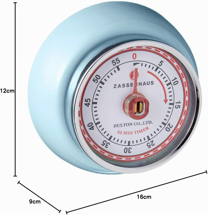 Zassenhaus Magnetischer Retro-Küchentimer, 60 Minuten, 7,9 cm, Hellblau, Blau, Blau