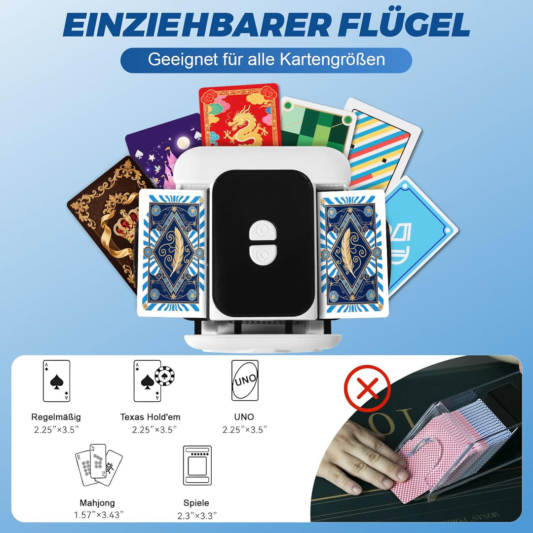 Kartenmischmaschine Elektrische für 1–2 Decks, Geräuscharmer und Wiederaufladbarer 3000mAh, Automati