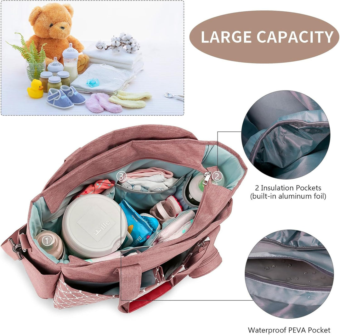 Wickeltasche Baby Gross, 13 Fächer Kinderwagen Windeltasche, Wasserabweisende Babytasche mit Schnull