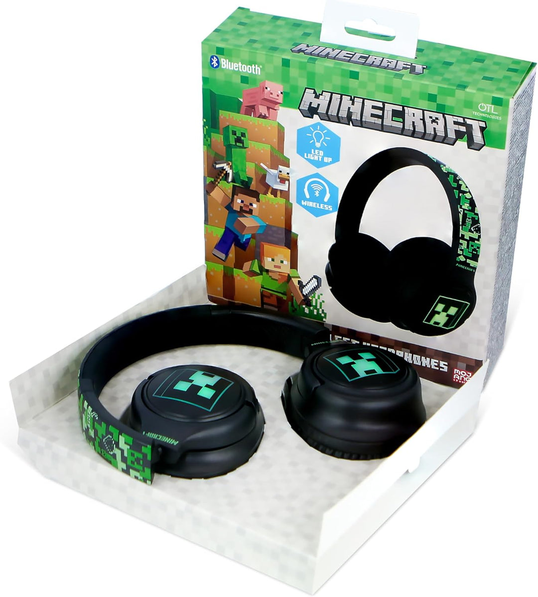 OTL Technologies Minecraft Faltbare kabellose Kopfhörer mit LED-Licht