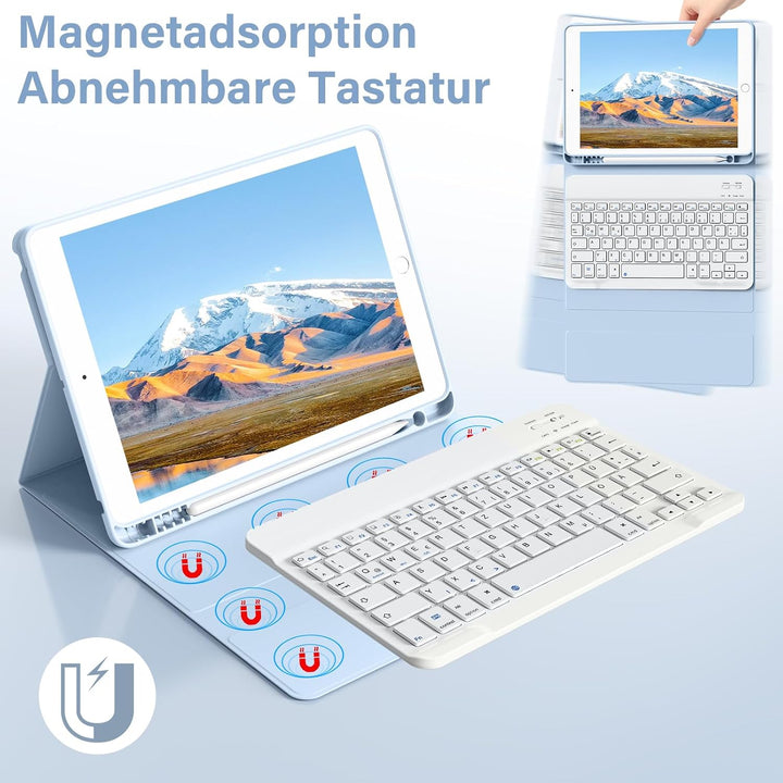 Tastatur Hülle für iPad 10,2 Zoll 9/8/7 Gen 2021/2020/2019, Blau, Blau