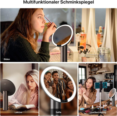 AMIRO 9" Schminkspiegel mit Beleuchtung, Smart Sensor & Touch-Steuerung, 3 Farben & 6 Helligkeiten,