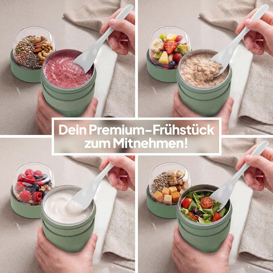 Müslibecher, auslaufsicherer Joghurtbecher to go mit Löffel, für Müsli, Joghurt, Frühstücksbecher au
