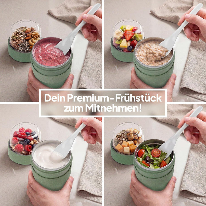 Müslibecher, auslaufsicherer Joghurtbecher to go mit Löffel, für Müsli, Joghurt, Frühstücksbecher au
