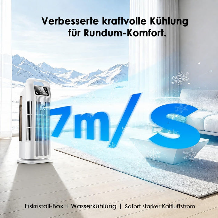 Mobile Klimaanlage ohne Abluftschlauch 6-in-1, Luftkühler mit Wasserkühlung &amp; 1200ml Tank, 7m/s Turb
