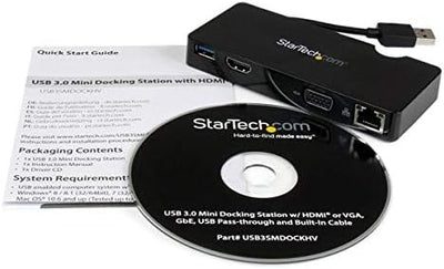 StarTech.com USB 3.0 Universal Laptop Mini Dockingstation mit HDMI oder VGA, Gigabit Ethernet, USB 3