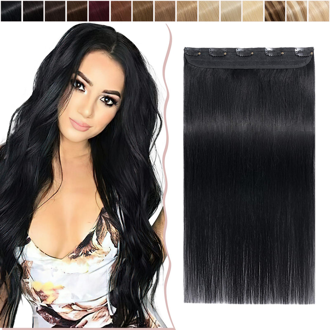 SEGO Extensions Echthaar Clip 1 Tresse Haarverlängerungen Remy 7A ein Teilig Set 5 Klips Haarteil 10